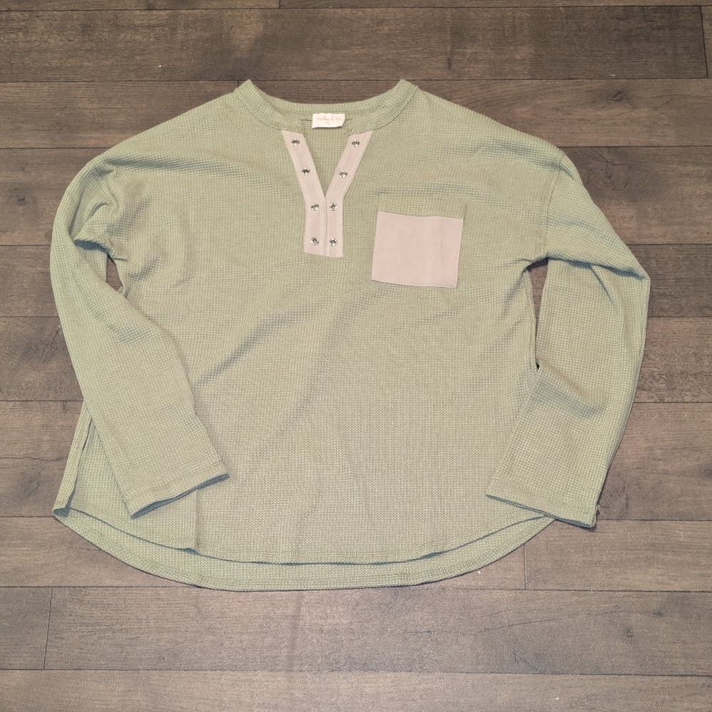Sage Long Sleeve Henley with Pocket